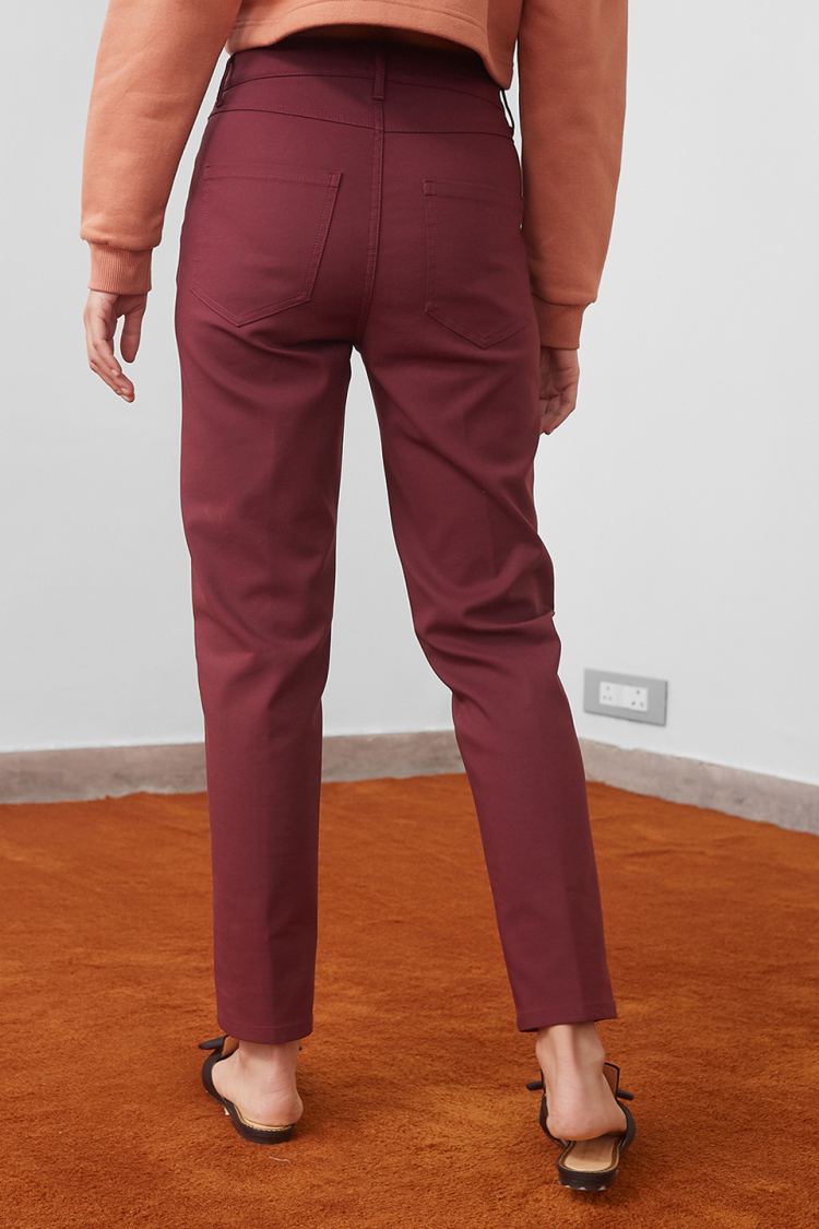 Bhaane burgundy everyday slim trousers