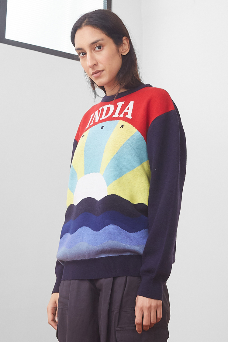 Bhaane navyxred sunrise sweater