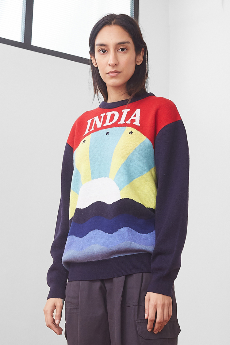 Bhaane navyxred sunrise sweater