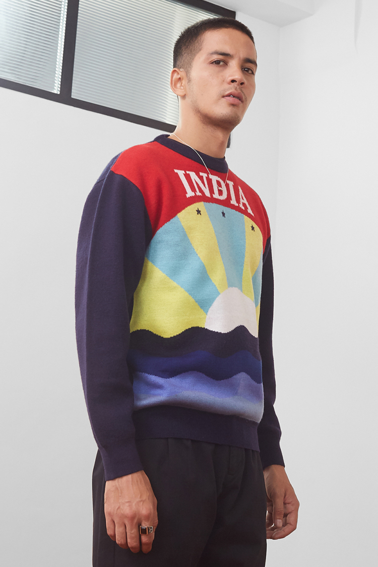 Bhaane navyxred sunrise sweater