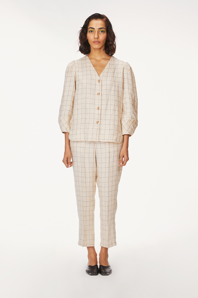 Bhaane bonecheck hamptons button down top