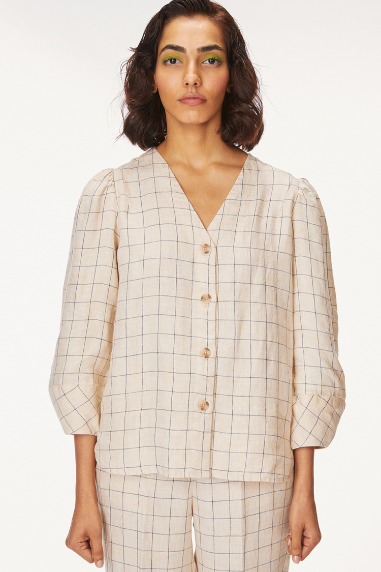 Bhaane bonecheck hamptons button down top
