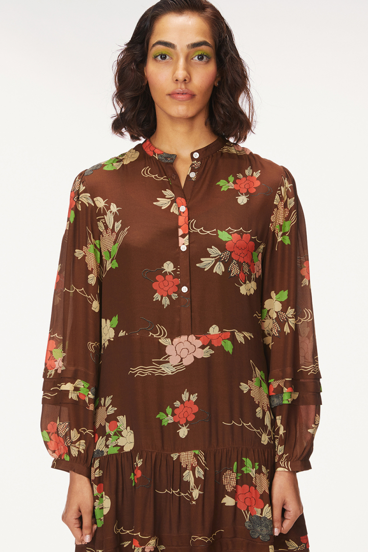 Bhaane kimonoprint(brown) coppola shift dress