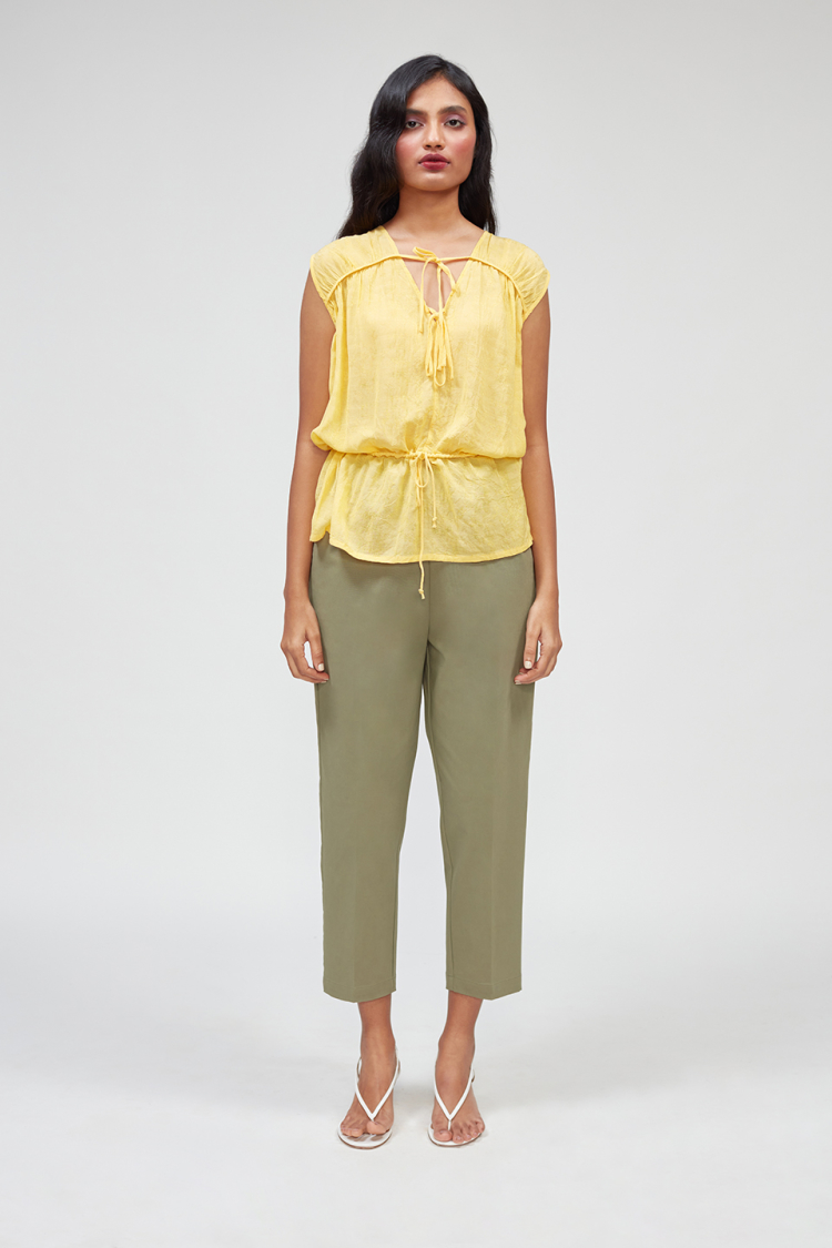 Bhaane canary ruffle-up blouse