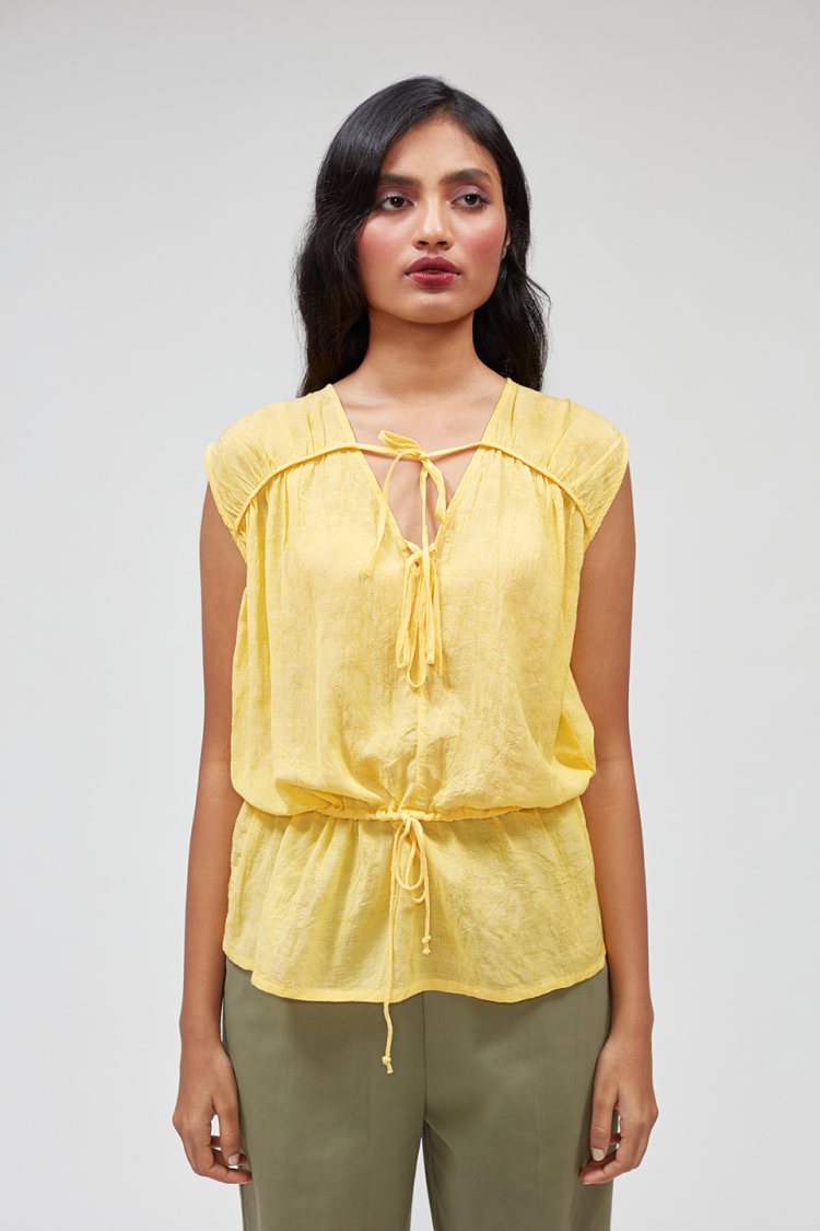 Bhaane canary ruffle-up blouse