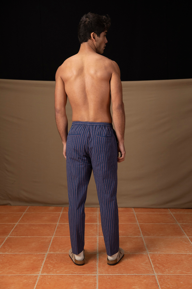 Bhaane indigostripes travel pull up pants