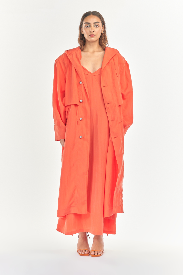 Bhaane coral trench coat